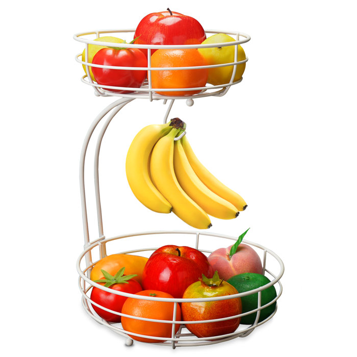 Auledio 2Tier Fruit Vegetables Basket Bowl Storage With Banana Hanger